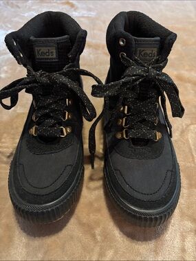 Keds Women Black High-Top Lace-Up Boots with Metal Eyelets